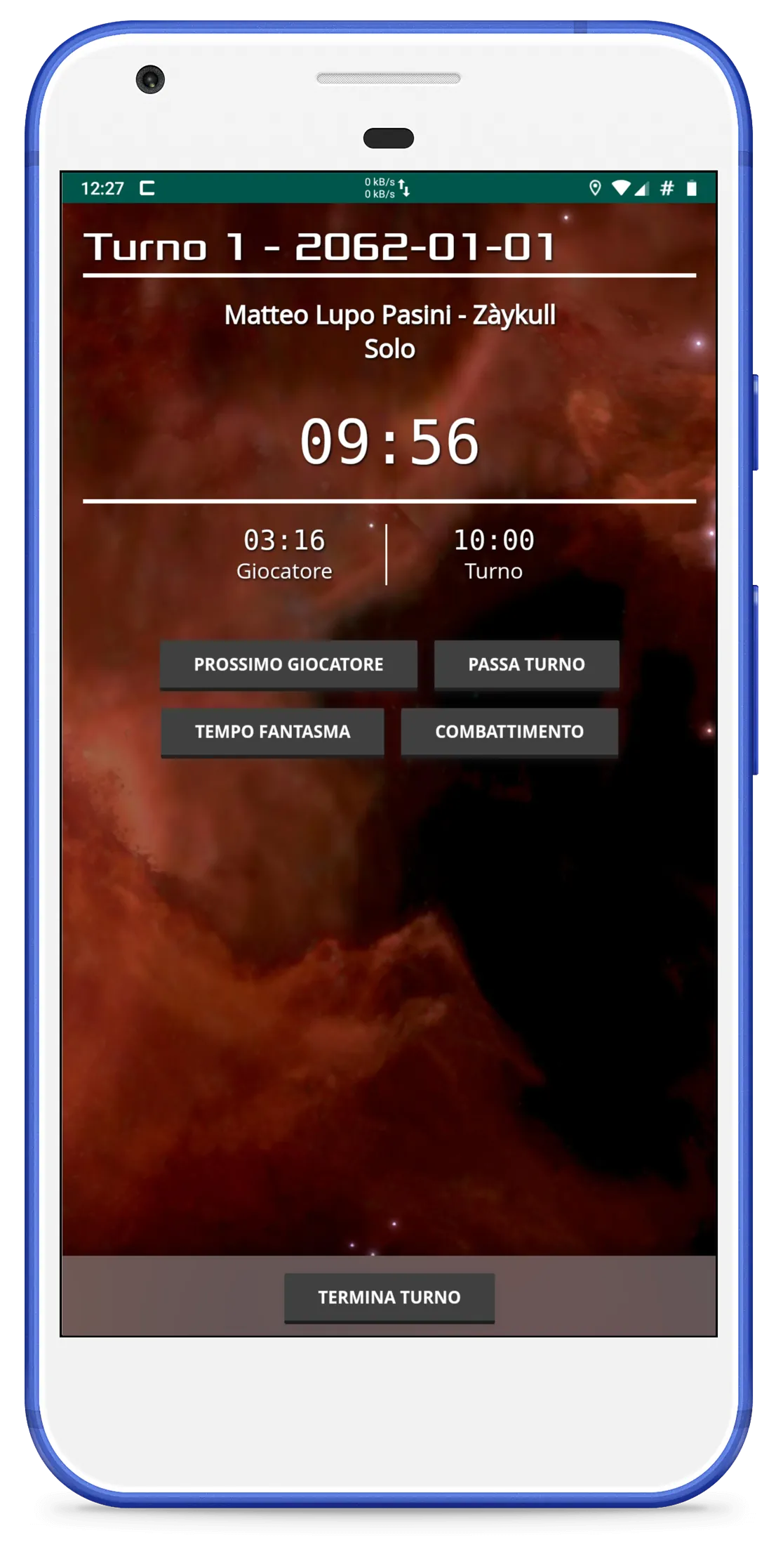 Screenshot dell'applicazione, gestione della partita